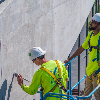 Contractors applying concrete stain